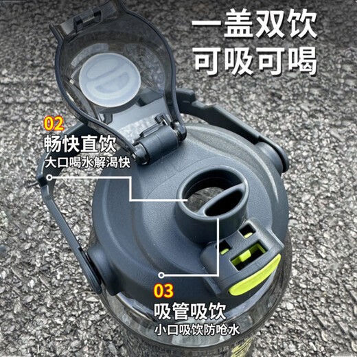 Zhongqi water cup 2L large capacity men and women summer high temperature resistant sports water cup student bucket plastic drinking water bottle fitness black thickened high temperature resistant 2000ml