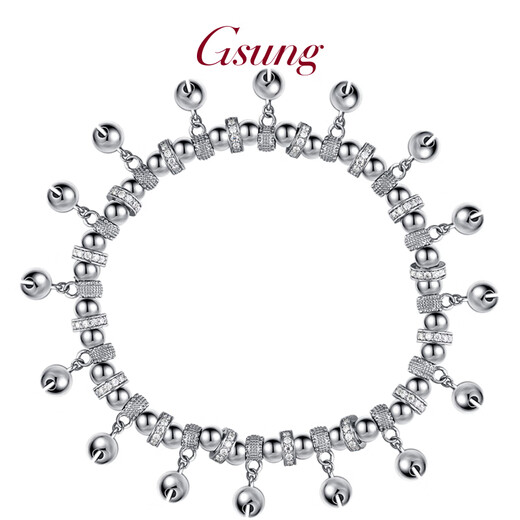 GsunG platinum PT950 bracelet for women with moissanite elastic rope bracelet platinum ball bracelet moissanite small bell Calculated according to the gold price in the store that day