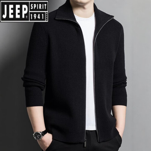 Jeep Spirit Chaqueta de cárdigán de punto para hombres Autumn y de invierno suéter de solapa mediana de espesor chino y británico sétero de cremallera completa gris oscuro 3xl [170-190]