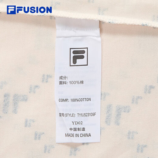 FILAFUSION斐乐潮牌男装情侣款针织短袖衫2025春新款休闲宽松纯棉T恤 麦乳色-BG L (175) 96A