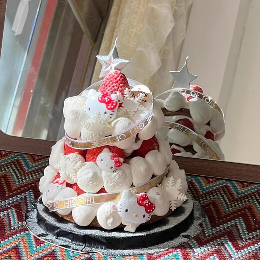 He Jiagong 2025 New Year HelloKitty Wishing Tree Cake Decoration Soft Glue Snowflake KT Cat Baking Decoration New Year Plug-in Christmas kt Cat Cake Set 2