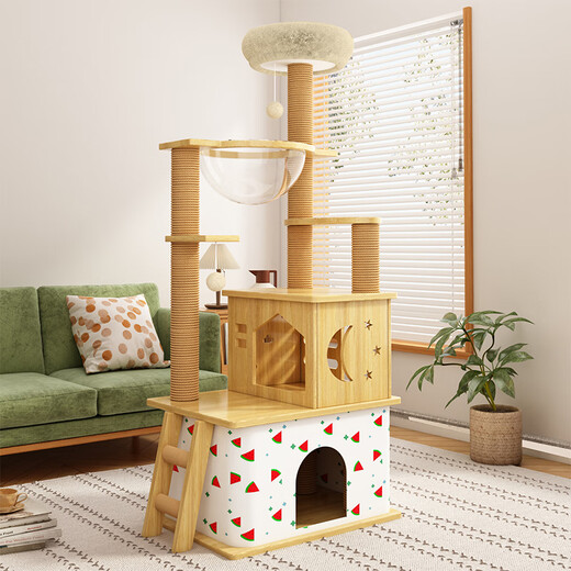 Long cadre d'escalade pour chat de compagnie grand nid de chat cadre de chat jouet universel pour chat de compagnie sisal arbre d'escalade pour chat planche à gratter plate-forme de saut pour chat 146 cm 5 couches cactus double chambre modèle de capsule spatiale