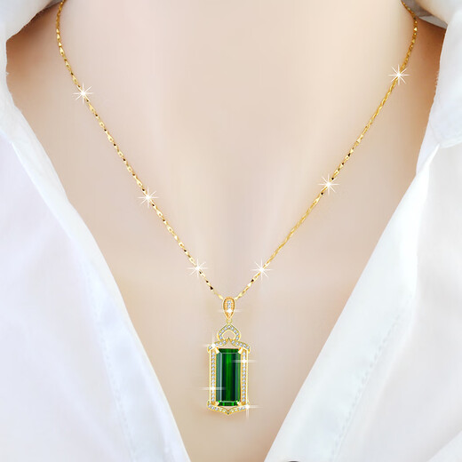 OEMG necklace for women 925 sterling silver plated 18k gold emerald zircon pendant temperament luxury silver jewelry gift for girlfriend gold green zircon necklace