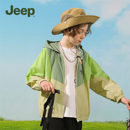 Jeep children's clothing children's sun protection clothing 2025 summer new boys and girls summer thin jacket baby sun protection clothing bird's tail green 170 cm recommended height 165-175