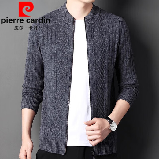 Pierre Cardin half-high zipper collar men's pure cashmere cardigan thickened jacquard middle-aged knitted cardigan casual knitted jacket 15212 floral camel S 165 suitable 90-120Jin Jin equals 0.5 kg