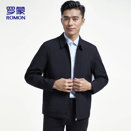 Romon Jacke Herrengeschäft Casual Lapel Hall Style Top Kader Executive Jacke mittleren und älteren Menschen tragen JK36 Navy Blue X.