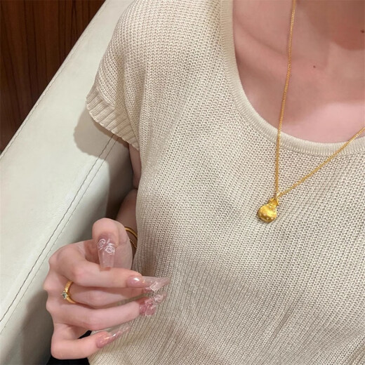 CAMPUSKINGLY Old Phoenix 999 gold sterling silver gold-plated brushed small lucky bag pendant necklace light luxury treasure clavicle chain brushed lucky bag necklace same style exquisite gift box gift giving