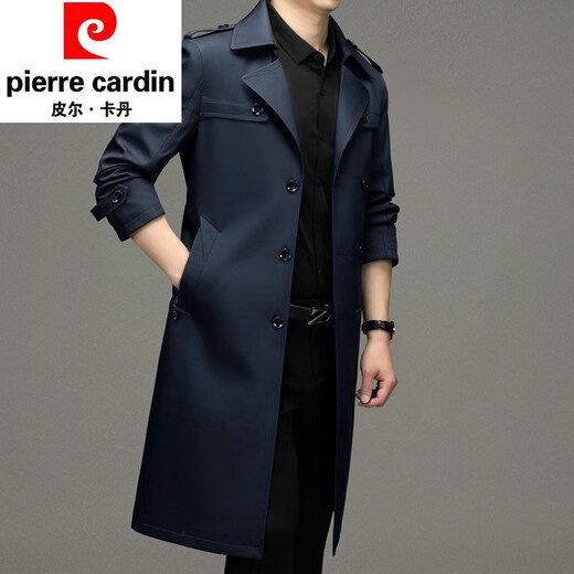 Pierre Cardin mid-length windbreaker men's spring and autumn business casual over-the-knee men's coat jacket double-breasted temperament large size trendy camel. XL