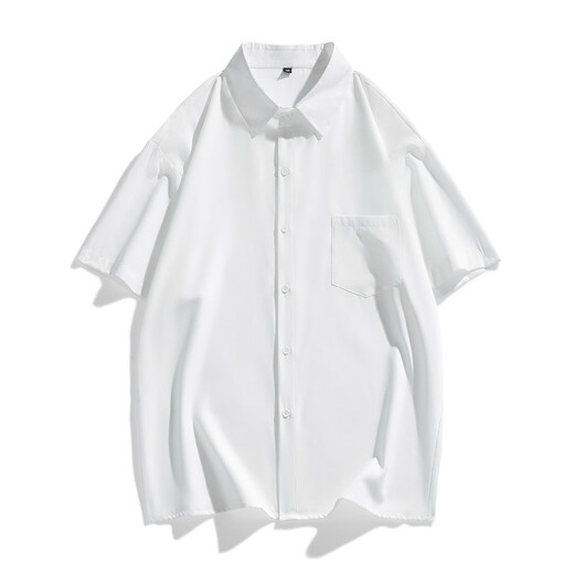 Homlean Japanese solid color short-sleeved shirt T-shirt men's spring and summer loose casual and versatile breathable clothes LS01 white XL