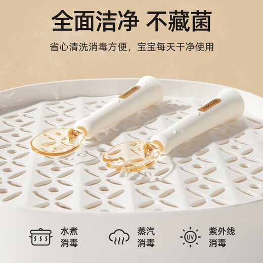 贝肽斯宝宝勺子学吃训练自主进食辅食勺弯曲婴儿吃饭叉勺餐具套装 【升级PPSU弯叉勺】莫洛白