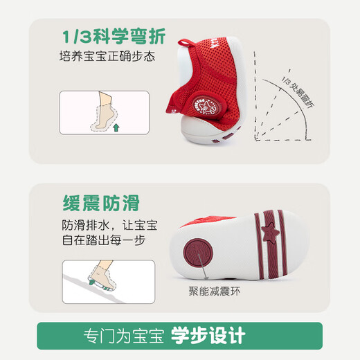 Kids.ing Kedi Star Toddler Shoes 1 Stage Spring 1-2 Years Old Male and Female Baby Soft Sole Anti-Slip Shoes Red Size 20