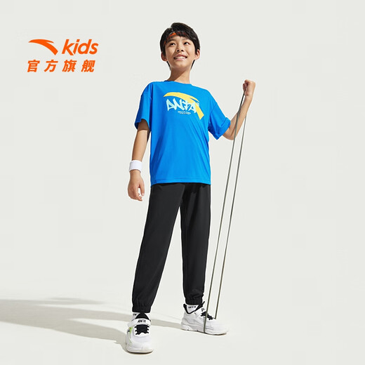 Anta children's pants for men and women's size and size children's clothing for 25 years in summer cool breathable thin sports trousers small ice pants mosquito-proof pants [cool woven] black/grey 7501-1 150 cm
