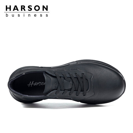 Harson men's casual shoes, thick-soled walking shoes, commuter high-end business sports leather shoes, black 39