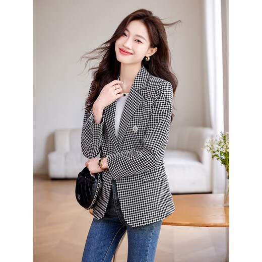 Purple Charming Plaid Small Suit Jacket Women's Spring and Autumn 2025 New High-end Casual All-match Small Suit Age Reduction Top Pink Small Suit M (Recommended 95-105 Jin Jin equals 0.5 kg)