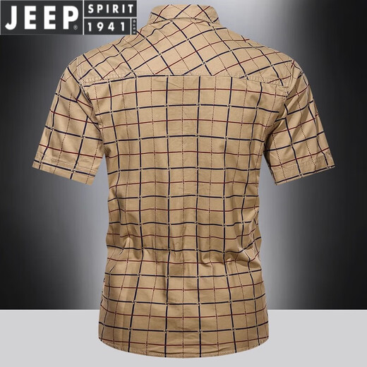 吉普（JEEP）轻奢2023夏季新款短袖格子衬衫男士薄款休闲纯棉衬衣 5009军绿 M 170