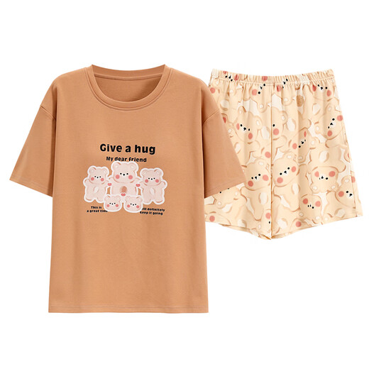 
Modal women's short-sleeved pure cotton all-cotton pajamas set for summer loose casual home wear comfortable and can be worn in thin summer Y9856 M (recommended 75-95Jin [Jin equals 0.5 kg])