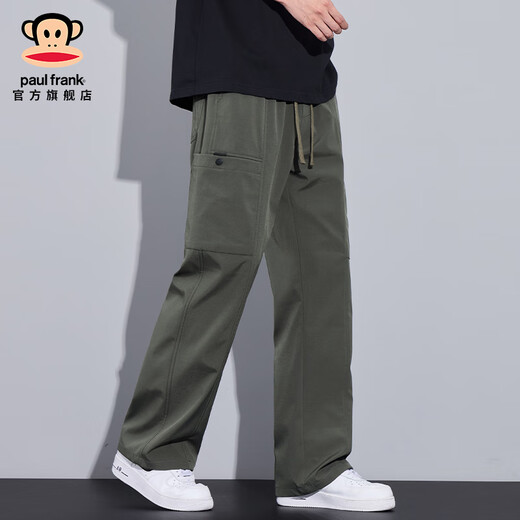 大嘴猴（paul frank）美式高街工装男士休闲裤春季新款潮牌复古百搭宽松直筒男装长裤子 军绿色9856【官方正品】 XL 【建议130-150斤】