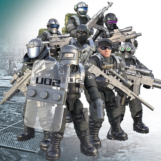 Xiangjun Blocs Blocs Special Police Soldier Doll Model Multi-Move Joint Assembly Figly Set Boy Toy Gift XJ-9902 Lightning Police spéciale 8 poupées + Armes