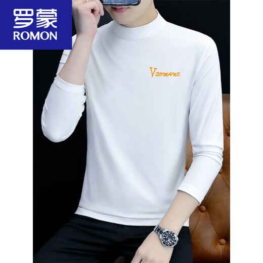罗蒙（ROMON）纯棉半高领打底衫男士长袖T恤纯色中领春秋男装内衣t恤外穿秋衣 LH-YPC6187炭灰色 L 【建议115-130斤】