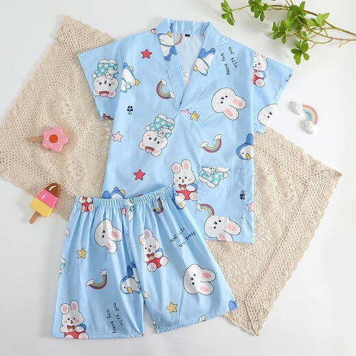 Shantou Lincun steaming suit for children 3 to 6 years old, baby and children's steaming suit, cotton bathing suit for boys and girls, cartoon pajamas, home clothes, bear wearing overalls XS