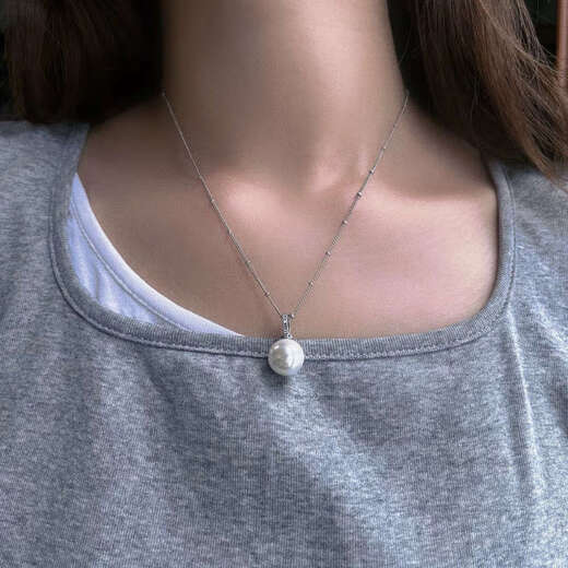 Shien S925 silver cold light 12mm Shijia pearl pendant buckle can be opened and delivered with a long chain 12mm