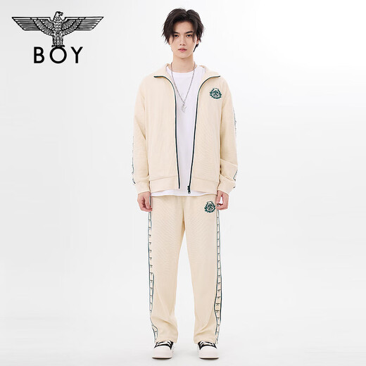 BOY LONDON24新品男女同款长裤logo印花学院风卡其色阔腿裤N15053 卡其色 XS