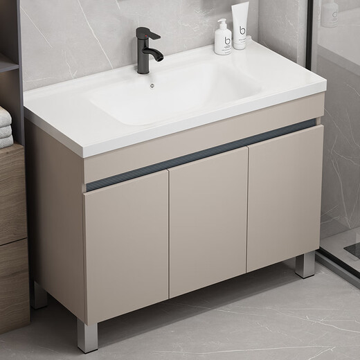 HKFF Waben Aluminium Badezimmerschrank Keramik integriertes Becken Badezimmer Waschbeckenschrank Kombination Balkon Waschbecken bodenhörigem Waschbecken F828 Wabe Aluminium plus Handtuchstangenspiegelschrank 70 cm