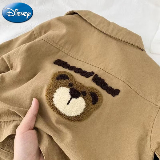 Chaqueta de Disney Boys Spring y Autumn 2025 New Children's Bear Jackets, pequeños y medianos tops casuales de niños, caqui oso 90