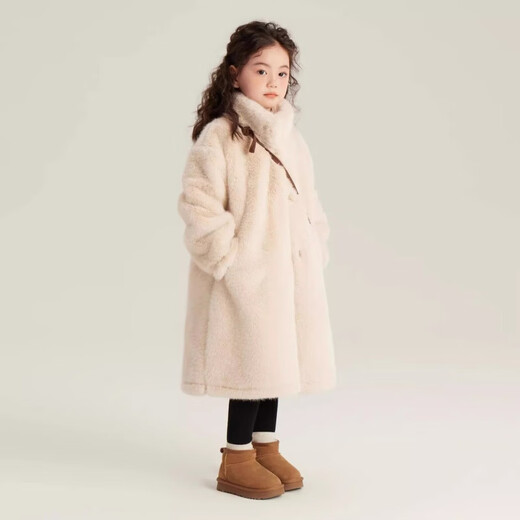 
Yuanyouling 2024 girls' winter clothing imitation mink coat warm winter clothing thickened fur integrated fur coat off white mink long sweater match 120