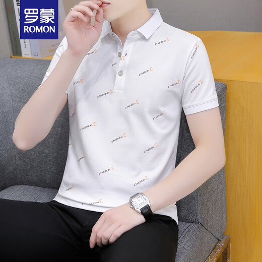 T-shirt à manches courtes Romon Romon Summer à manches courtes à manche à manches courtes et à manches minces de style mince Polo. Chemise noire QY679 120135jin [Jin est égal à 0,5 kg] L