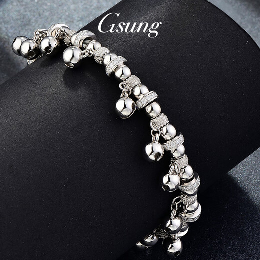 GsunG platinum PT950 bracelet for women with moissanite elastic rope bracelet platinum ball bracelet moissanite small bell Calculated according to the gold price in the store that day