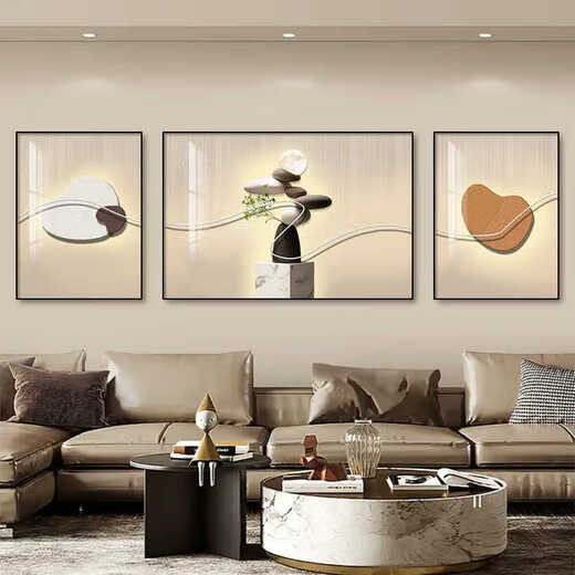 Huaixue Luz moderna de la sala de estar de lujo Pintura de la sala de estar de tríptico Pintura de alta gama Piedra para operar el fondo de sofá Pintura de pared colgante de pared atmosférica T12358 Izquierda y derecha 70*90 Middle 120*90 CRISTAL Portelanina Aluminio Aloy negro Aluminio negro Marco negro