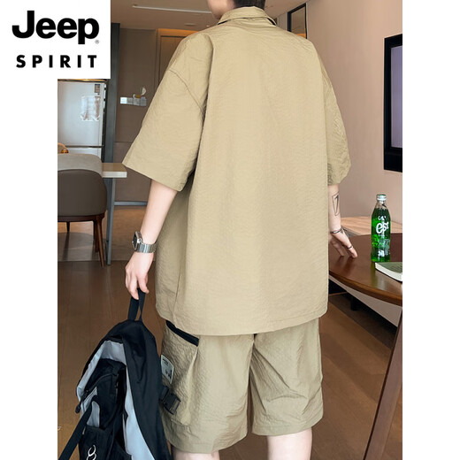 JEEP SPIRIT Summer Ice Silk Short Sleeve Shirt Men's Set 2025 New Casual Shirt Summer Wear with a Complete Set of Clothes 6628 meters white XL About 120~145Jin [Jin equals 0.5 kg] Can be worn