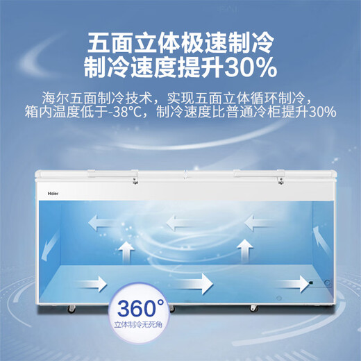 海尔（Haier）冰柜商用大容量双开门  500升以上全冷冻-38度超低温速冻柜 卧式海鲜茶叶柜带门锁冷柜 719升长1.86米【电子控温】 719L
