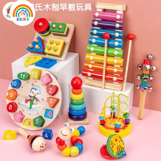Oakwen Wooden Montessori Aides d'enseignement Puzzle Puzzle des jouets intellectuels pour enfants et des blocs de construction assemblés 3-6 ans Baby Game Game-Knocking Piano
