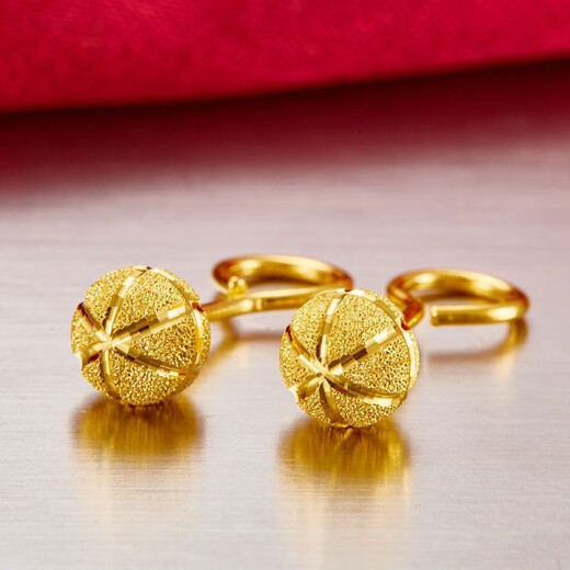 GRAYCEWODY Old Phoenix 999 Gold Temperament New Pure Gold Peas Earrings Women's Small Gold Beads Earrings Curved Hook Style Frosted Round (Three Styles) New Gold Peas Earrings (Pair) Old