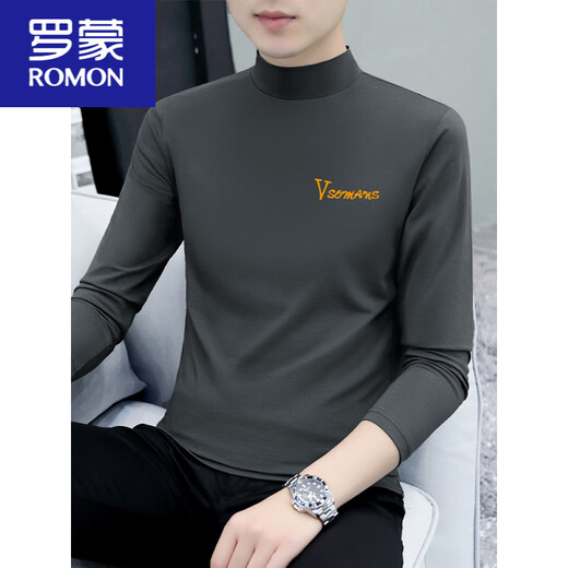 罗蒙（ROMON）纯棉半高领打底衫男士长袖T恤纯色中领春秋男装内衣t恤外穿秋衣 LH-YPC6187炭灰色 L 【建议115-130斤】