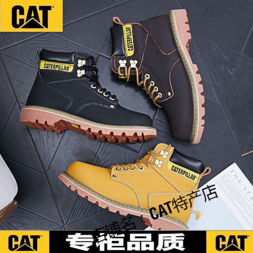 卡特彼勒CAT经典马丁靴高帮大黄靴情侣工装鞋真皮加绒雪地靴男女 627黄色 35