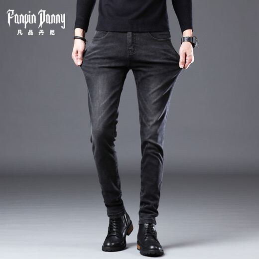 
FANPINDANNI jeans men's spring and summer black slim feet high-end casual straight trousers high-end pants men's clothing QQN-1048-Black 30