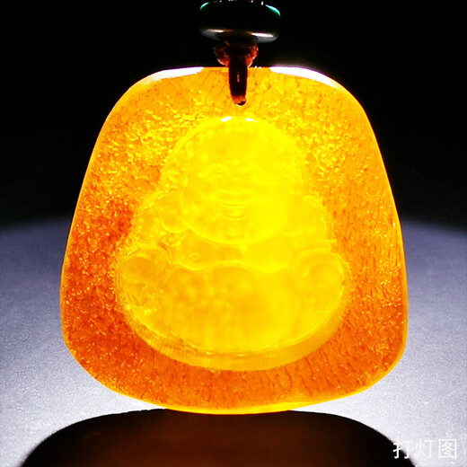 Amber School, one thing, one picture, one certificate, beeswax pendant, natural amber Maitreya Buddha statue pendant necklace, leather pendant, 3.99g, 30*30*6mm
