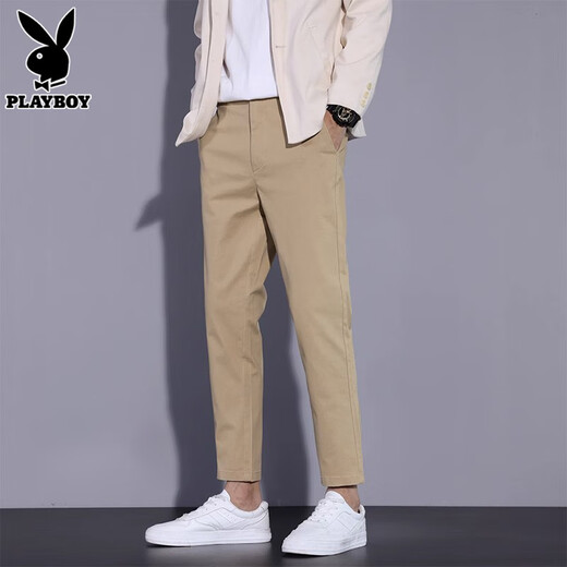Pantalones casuales playboy pantalones de nueve puntos de nueve puntos 2025 verano de verano y versátiles pequeños pies pequeños puestos de hombres pantalones largos formales ropa para hombres 1502 negro [nueve puntos] 34 recomendaciones [151-160Jin [Jin equivale a 0.5 kg]]