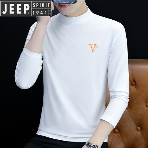 
JEEP SPIRIT pure cotton half turtleneck base shirt men's long-sleeved T-shirt solid color middle collar spring and autumn new men's T-shirt outer top 6187 charcoal gray M [recommended 100-115 Jin [Jin equals 0.5 kg]]