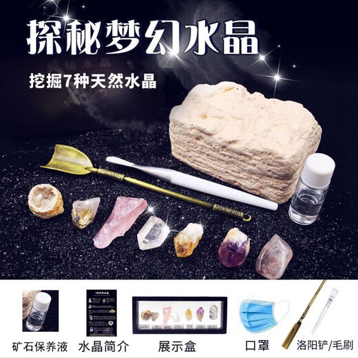 其他家挖宝藏玩具挖矿石盲盒考古紫水晶矿石化石科普儿童手工DIY 黑色 3种陨石挖掘 送宝箱
