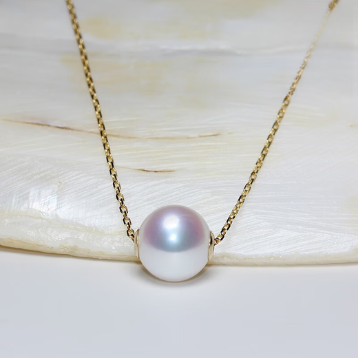 Pu Lian Japan AKOYA natural seawater pearl Passepartout pendant clavicle chain transfer bead necklace 18K gold flawless B chain 18K gold 43\45CM adjustable 9.5-10mm