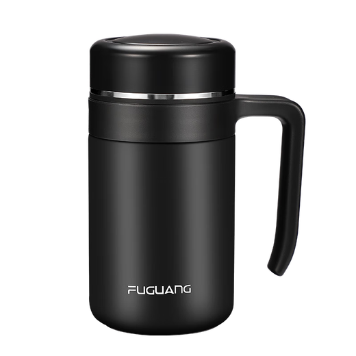 Fuguang Taza Termo Oficina de Negocios Taza de Agua de Gran Capacidad Taza con Mango 316L para Hombres Taza de Té para Mujeres Taza de Regalo Personalizada 520 ml Caja de Regalo Negra + Almacén de Té Independiente