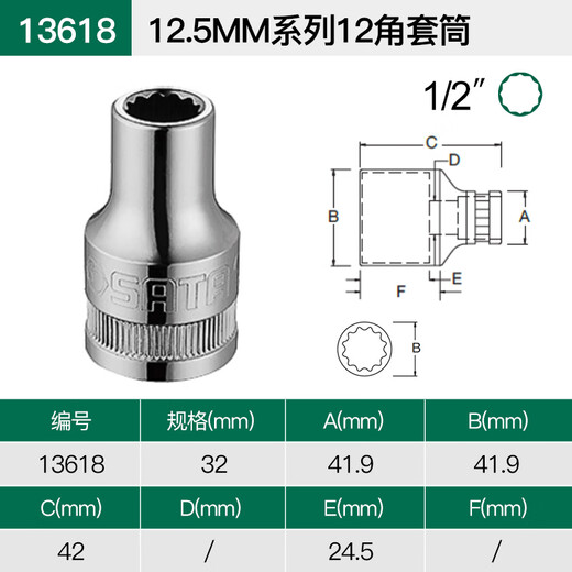 世达大飞十二角套筒梅花重型棘轮快速扳手12接口套管头汽修工具 13613 22mm