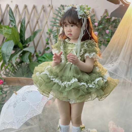 Si yang Prinzessin Kleid kleines Mädchen Prinzessin Kleid Sommer Lolita Lolita Kinderkleid Baby geschwollene grüne Rock + Haarband 100