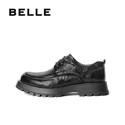 Belle Chinese Valentinstagsschuhe Pendelgeschäft Lederschuhe faltiges Kuhläden bequeme dicke Sohle formelle Schuhe A1422AM4 Schwarz-Single 43 (265 mm)