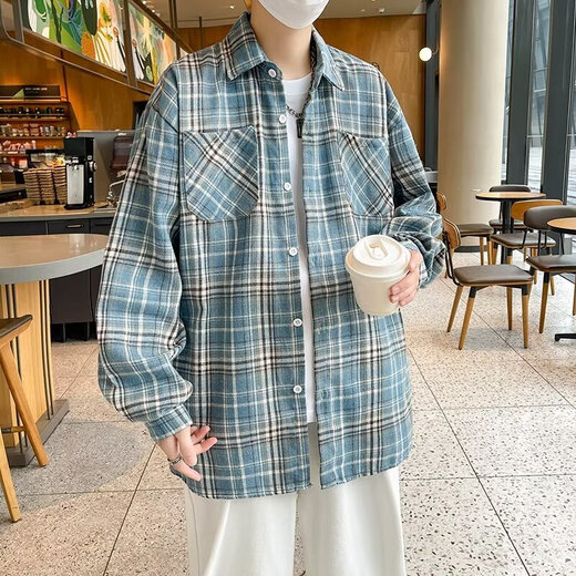 Amerikanisches langärmeliges Hemd für Jungen Frühling und Sommer Lose Revers Plaid-Hemd Retro Trendy Casual Vielseitige Jacke für Männer Cryz687 Red L