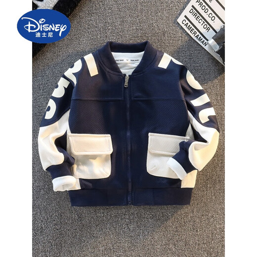 Disney Children's Clothing Boys' Autumn Jackets 2025 New Medium and Large Children's Spring and Autumn Boys' Autumn Fashionable Street Baseball Uniforms Navy Blue Alphabet Baseball Uniforms 160 cm